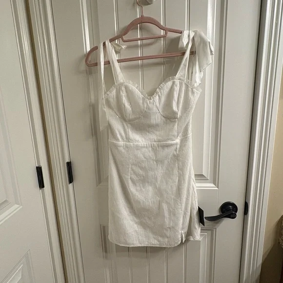 Lulus NWT Glowing Intentions White Sequin Bustier Tie-strap Mini Dress - Size S - Picture 5 of 15